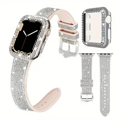 case+strap for apple watch 10 46mm 42mm bling band protector case 9 8 7 se 6 5 4 45mm 41mm 40mm 44mm iwatch link bracelet case
