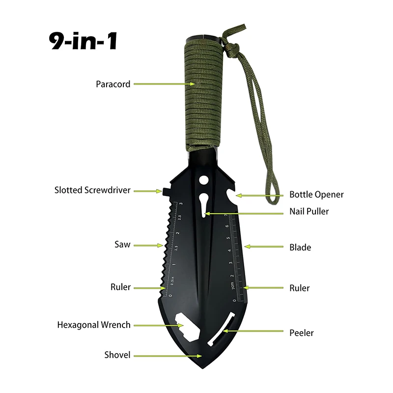 مجرفة المشي لمسافات طويلة على الظهر، مجرفة مهندس متعددة الوظائف، مجرفة التخييم، للأماكن الخارجية، الحفر، البستنة، البقاء على قيد الحياة.