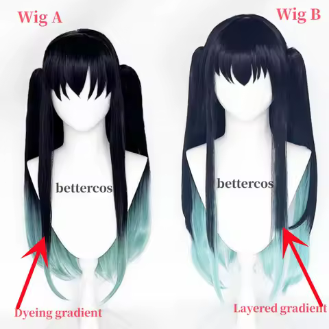 4 Types Anime Tokitou Muichirou Cosplay Wig Kisatsutai Tokitou Muichirou Wig Black Gradient Green