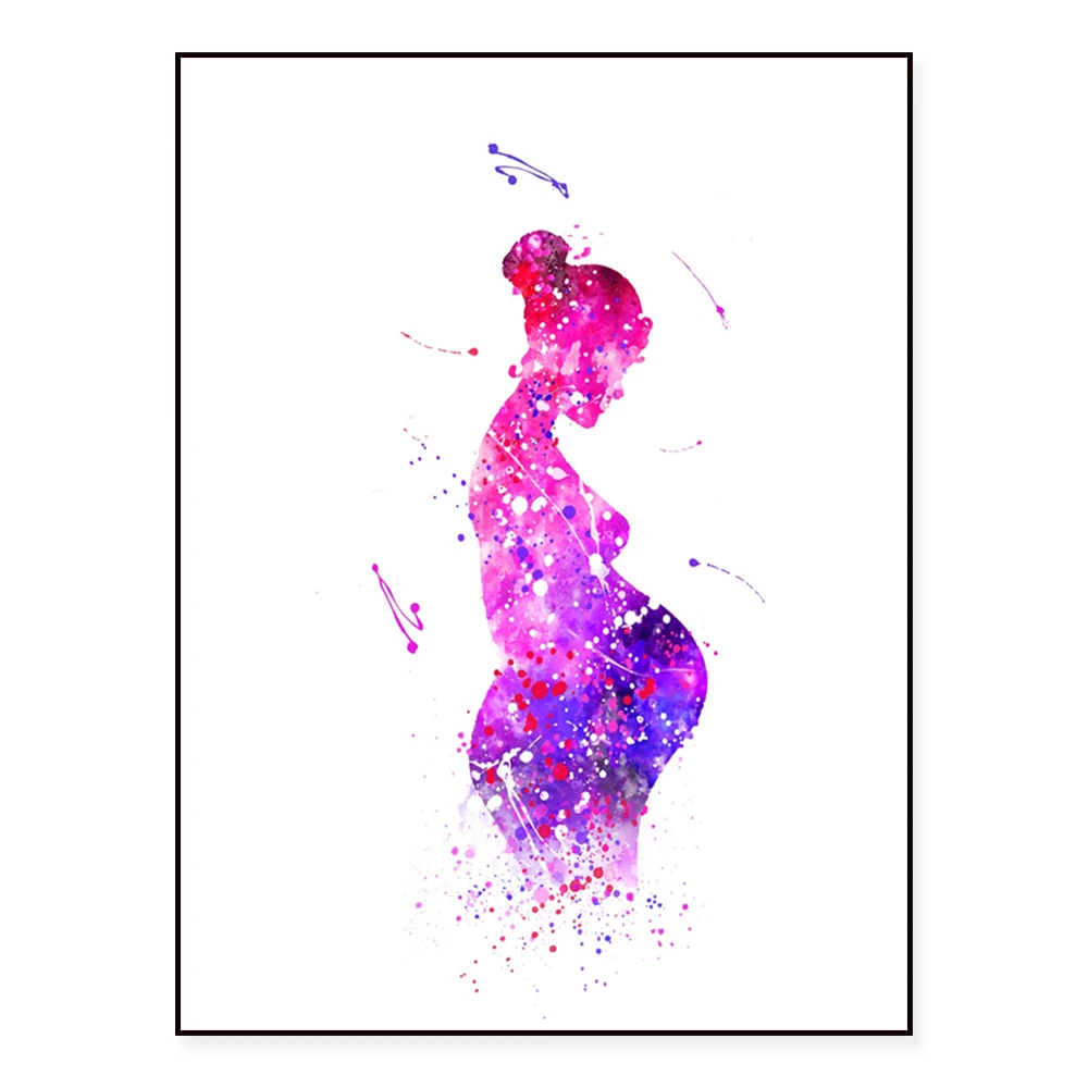 Pregnancy stage newborn art maternity watercolor print, pregnant woman third trimester baby shower showcase pregnancy gift poste