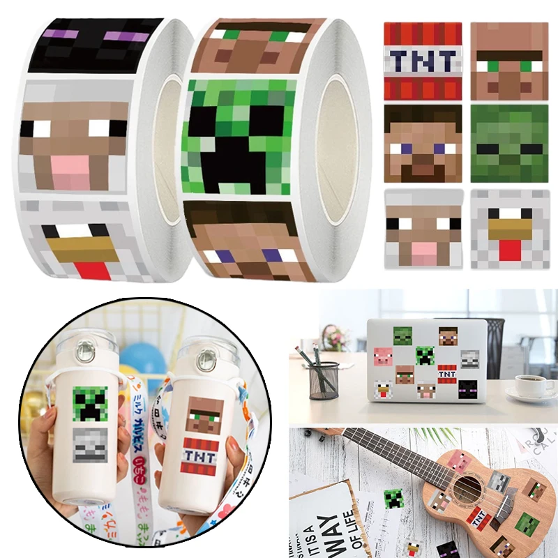 1000 Uds Minecraft Steve Roll pegatinas juego Creeper Pixel manual decorativo taza de agua guitarra sobre regalo sello pegatinas Juguetes