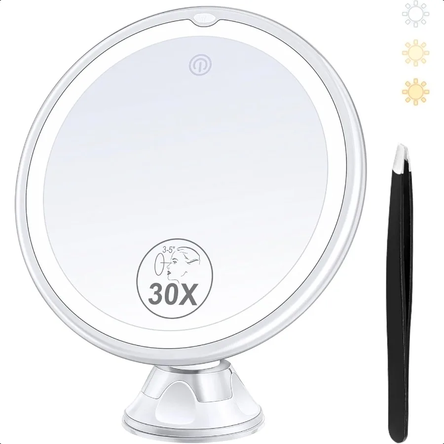 

Magnifying Mirror with Light 30X Lighted Makeup Mirror 30X for Precision Makeup 3 Color Modes and Adjustable Brightness 360° Sw