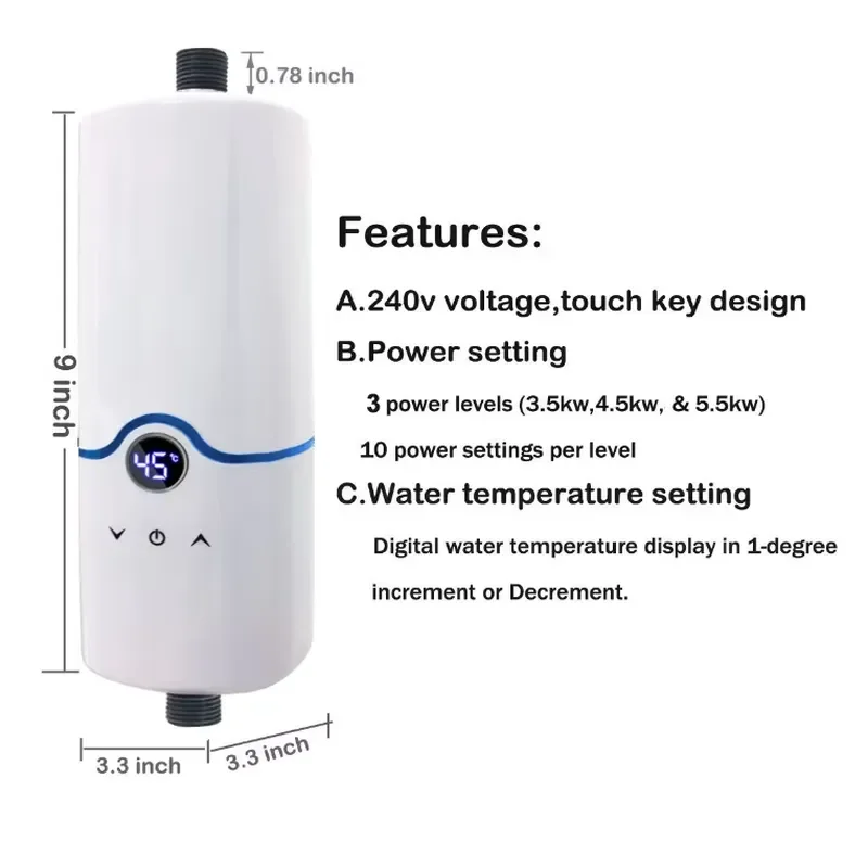 For Well-Known 220V/240V Tempered Glass Fast Heating Tankless Electric Water Heater for Bathroom and