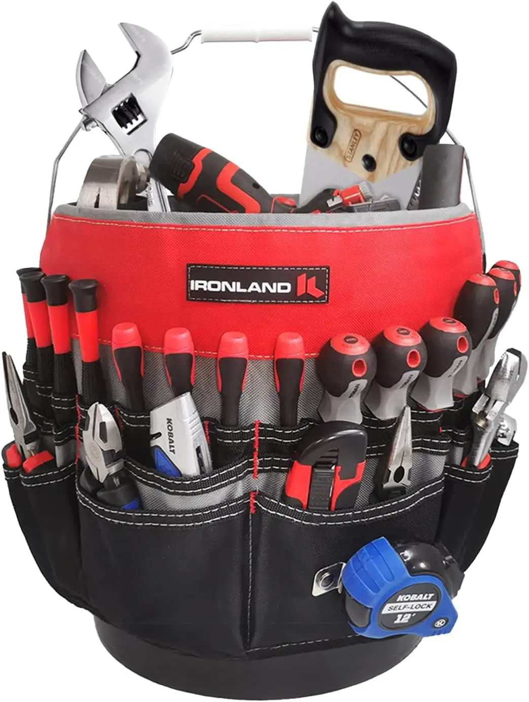 

51-Pocket Bucket Tool Organizer for 3.5-5 Gallon Buckets, Heavy Duty Tool Caddy for Garden, Construction, Electrician, Welding, Carpenter - Red & Black