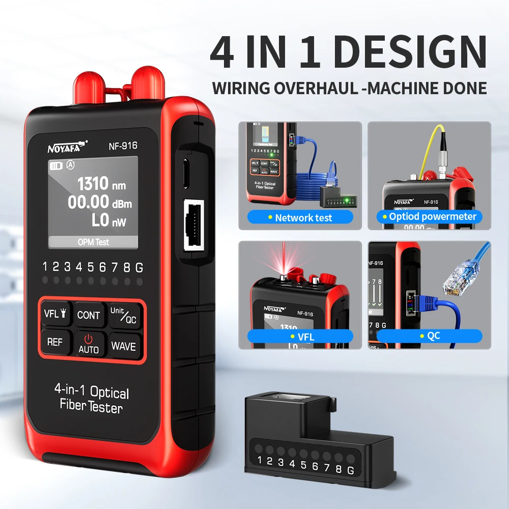 Imagem -04 - Noyafa-fiber Optical Power Meter Visual Fault Locator Ferramentas de Rede Cabo Tester Ferramentas de Rede Nf-916 Vfl Ref fc sc st Rj45 em 1