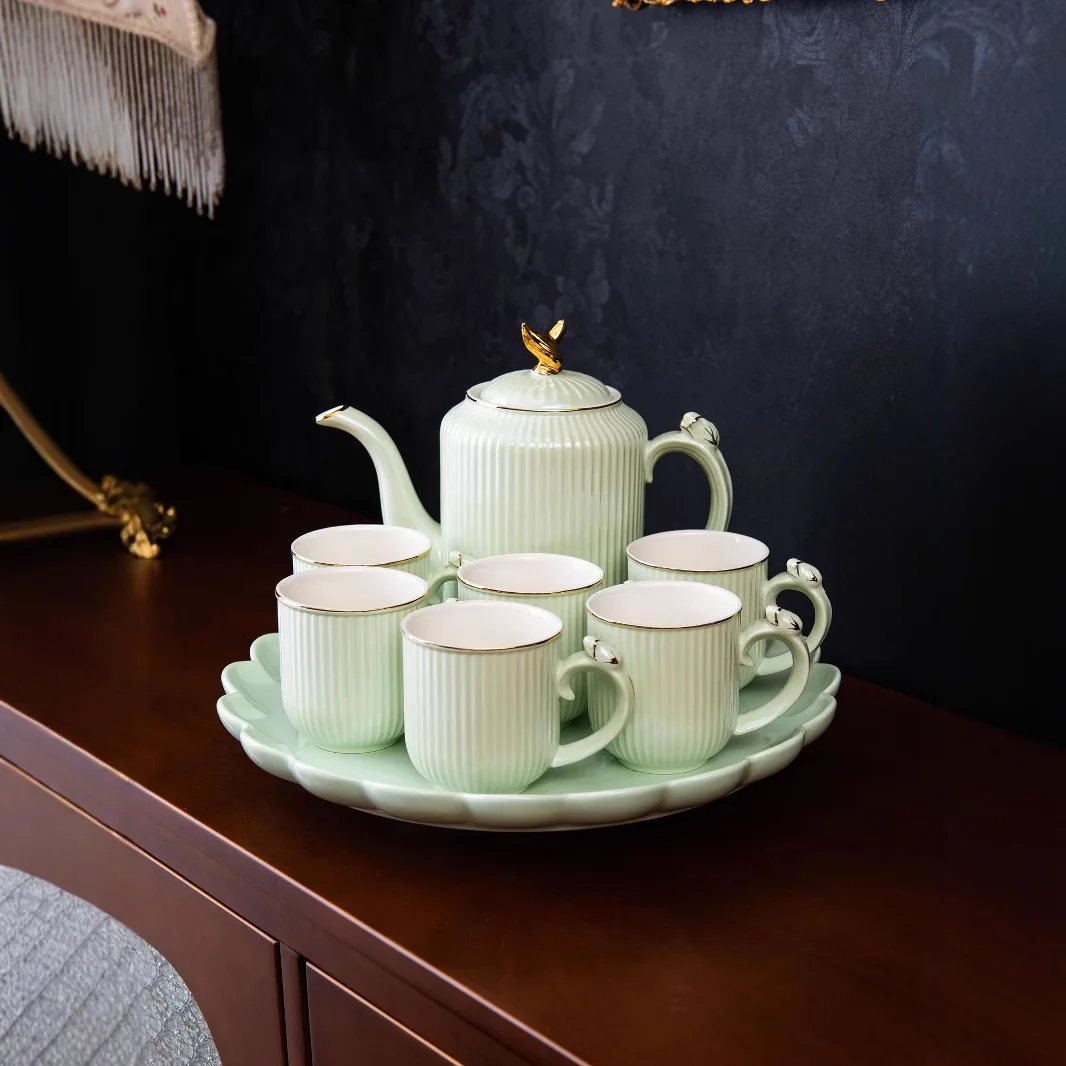 Striped ceramic household water set Living room vertical pattern teapot cold kettle kettle light  cross-border e-commerce