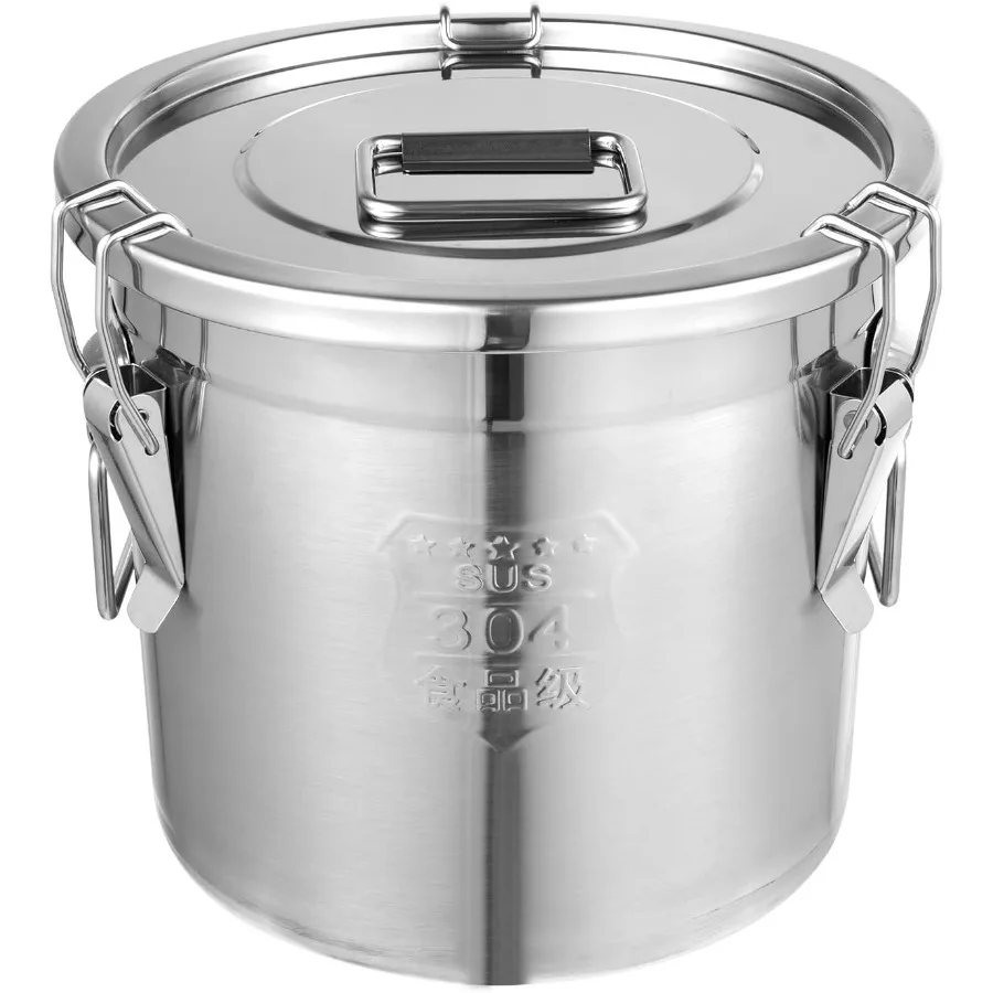 

12L Stainless Steel Airtight Canister Rice Cereal Grain Canisters Container Food Oil Sugar Milk Storage Bucket w/Handles+Lid Cyl