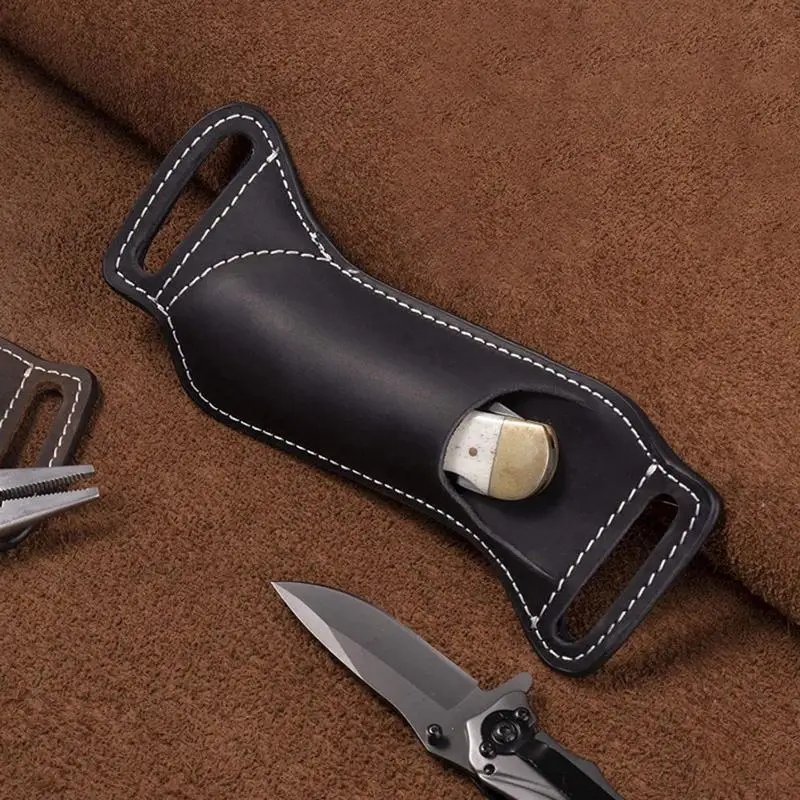 Vintage Leather Waist Belt Case Folding Knife Sheath for Belts Knife Cover Knife Mini Pocket Knife Pouch Holder Outdoor Tools