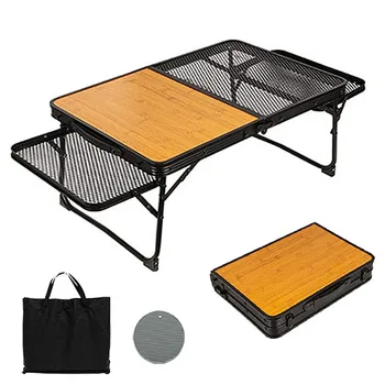 캠핑 페이지 캠핑 와이어 메쉬 접이식 윙 보조 테이블, 2 섹션 테이블, 하프 윙 테이블 세트