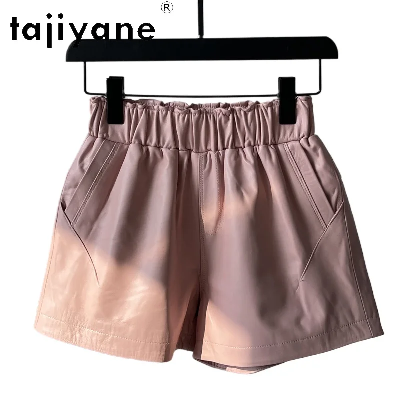 TAJIYANE Sheepskin Real Leather Shorts Women High Quality Elastic Waist Short Femme Wide-leg Casual Shorts for Woman Korean 반바지