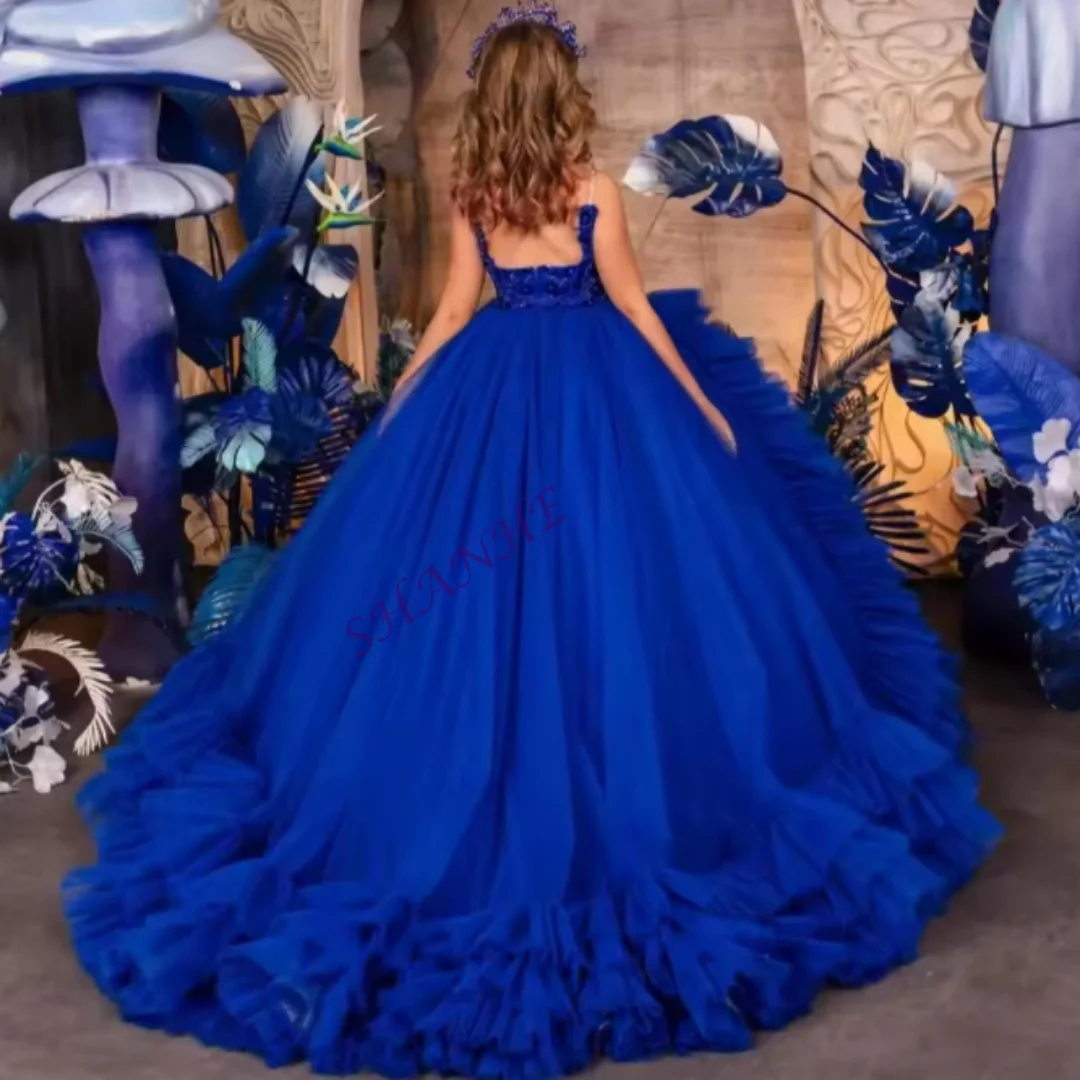 

CustomizedRoyal Blue Flower Girl Dresses Ball Gown Ruffles Beading Princess Baby Litter Girl's Birthday Party Gowns Customized