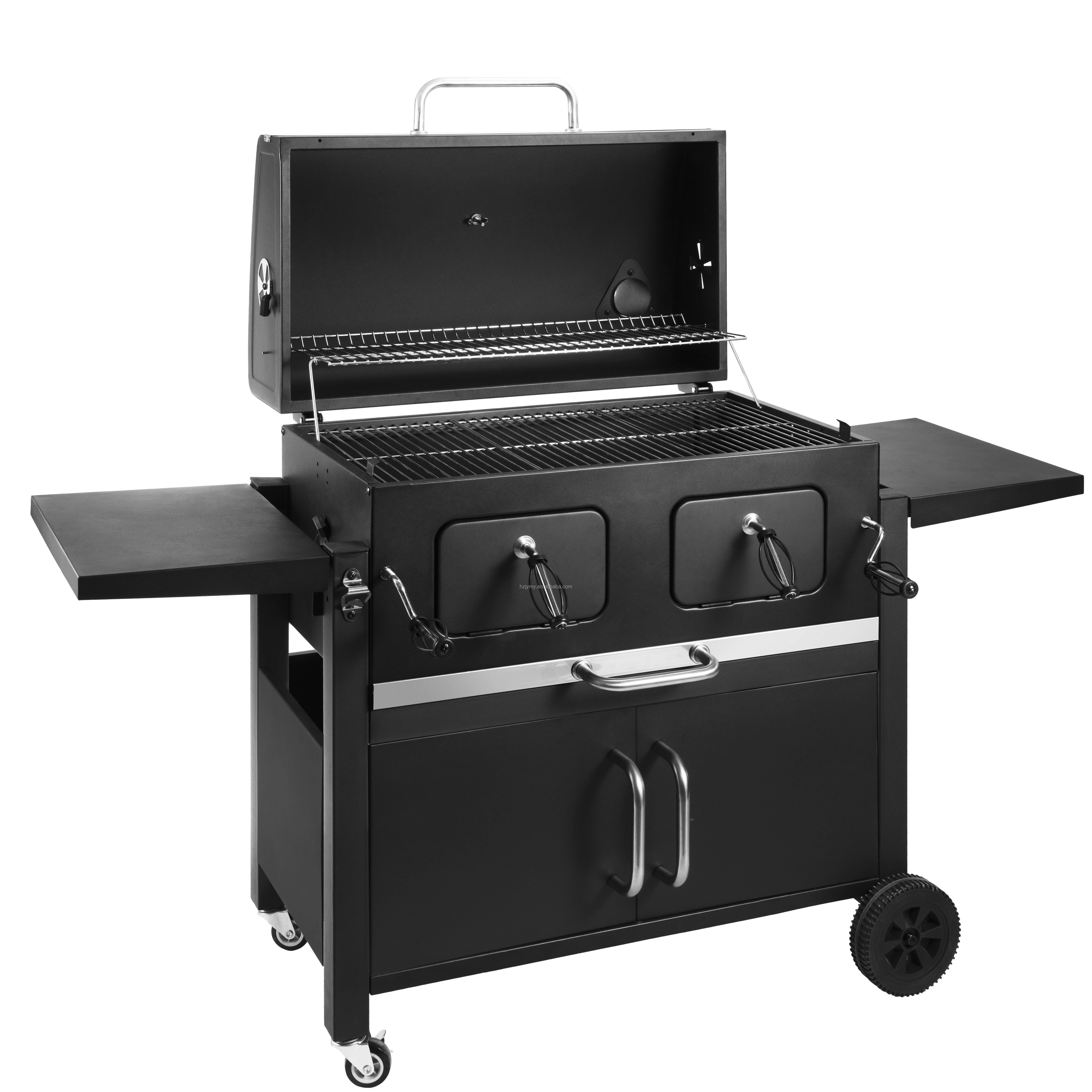 Outdoor Garden Large Charcoal Grill Combo Smokeless Barbecue Bbq Commercial Grill Trolley With Smoker Oven