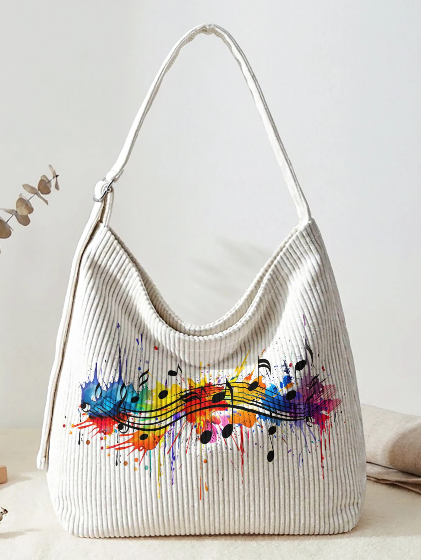 Color Splash Music Note Print Hobo Bag, Adjustable Strap Large Capacity Shoulder Bag For Work Travel Daily Casual