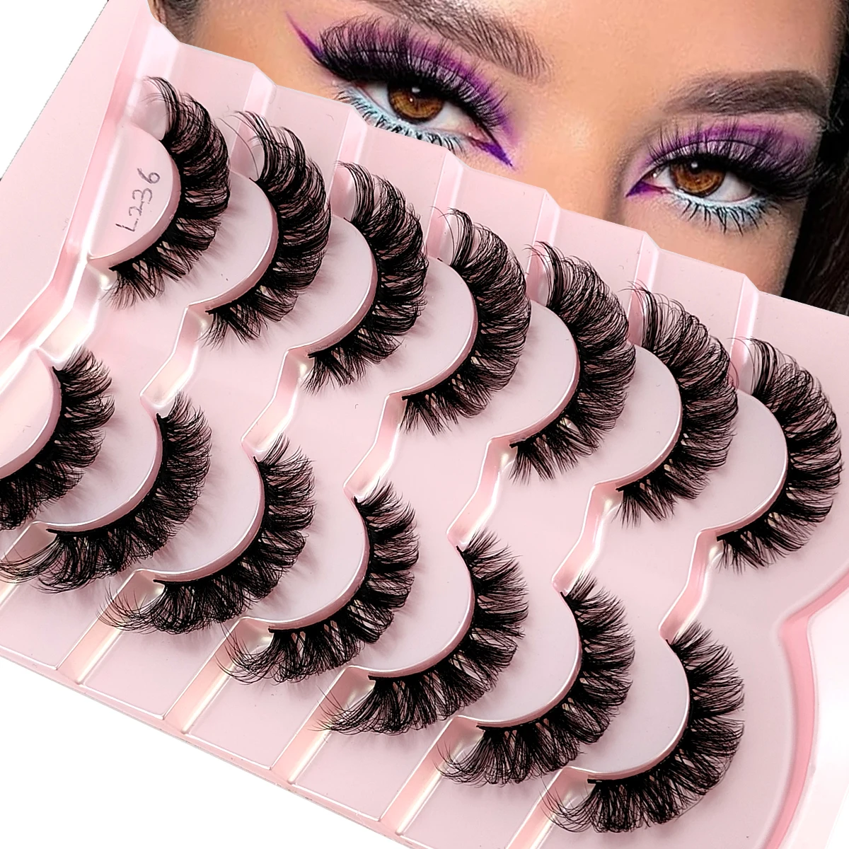 HBZGTLAD NUOVO 7 paia Classic Hybrid Volume Ciglia D Curl Faux Visone Lash Natural Wispy Russian Strip Ciglia Trucco Ciglia Finte