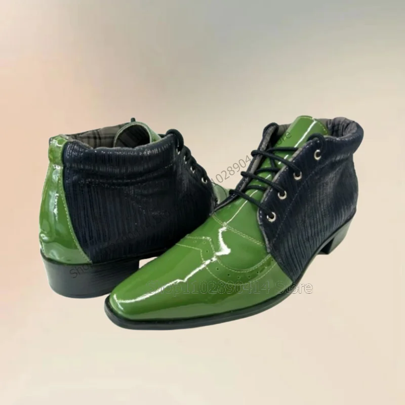 Bottes de rinçage à lanières pour hommes, patchwork vert, conception de couture, à lacets, bottes de luxe faites à la main, fête, fête, bureau, chaussures décontractées, mode