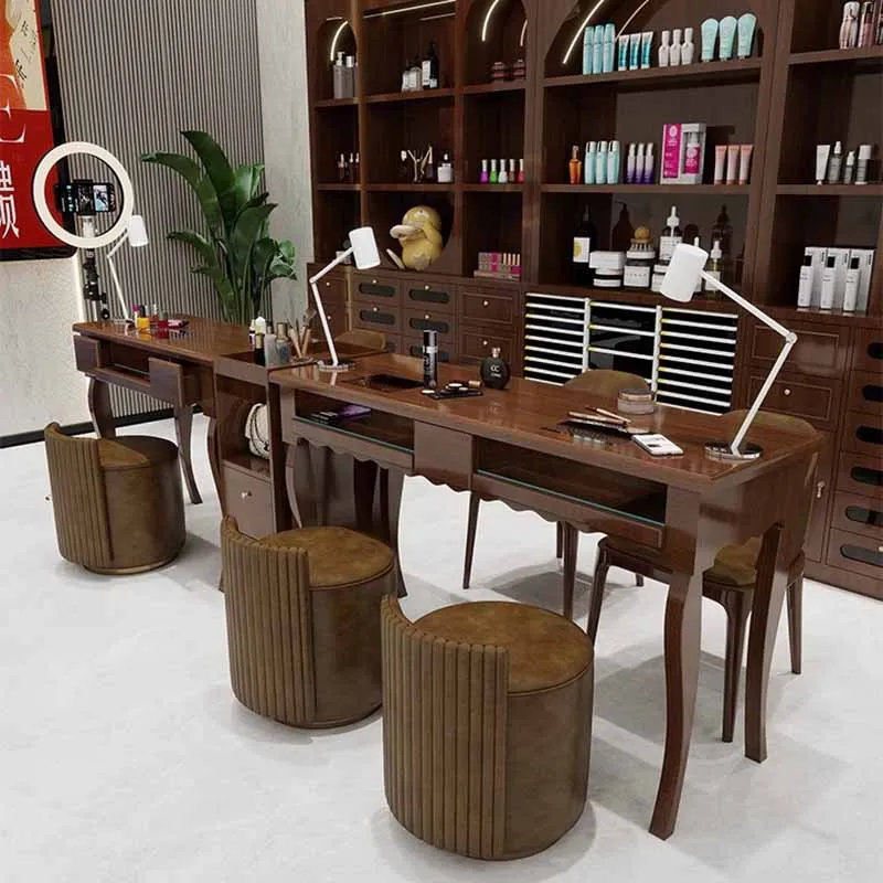 Minimalist Retro Nail Desk Beauty Professional Unique Design Nail Table Rustic Elegant Table Ongle Manucure Salon Furniture