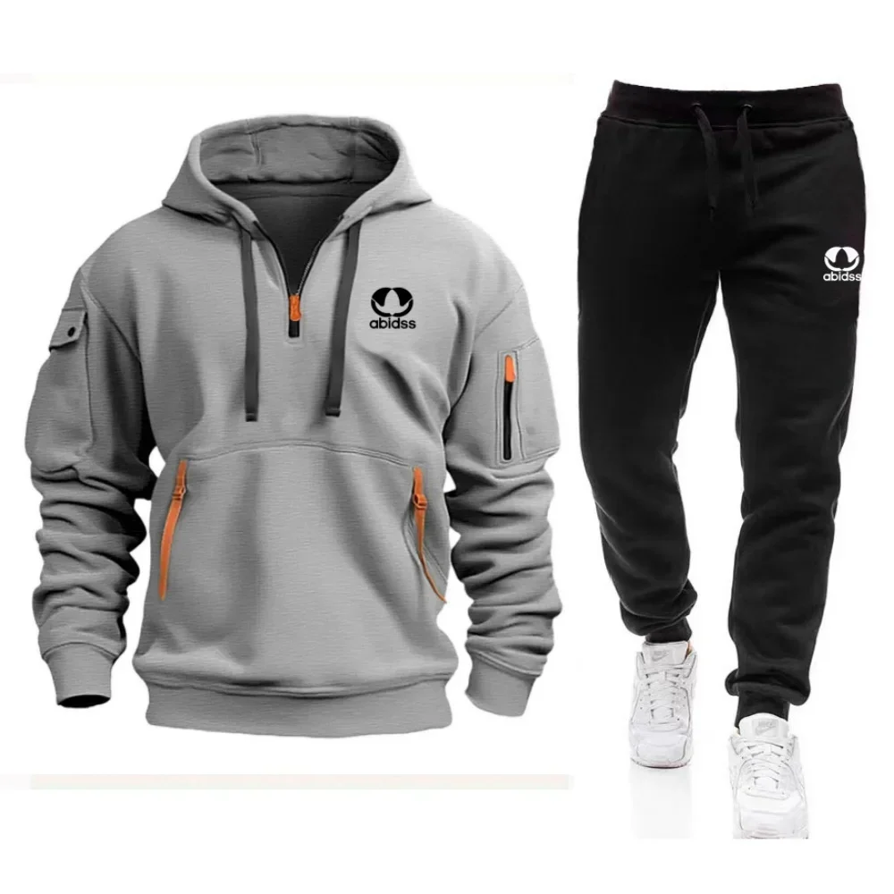 Outdoor Running Hoodies+Sweatpants 2 Piece Sets Fleece Warm Sports Casual Loose Oversized Pullover Trousers Sets Autumn Winter