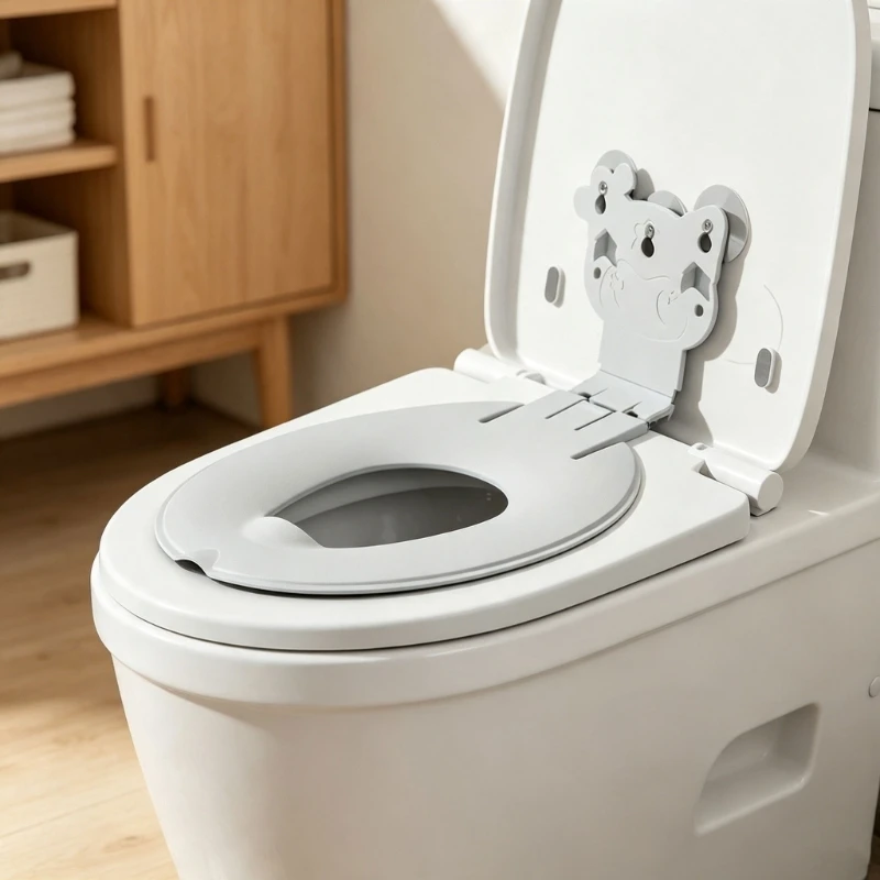 Standard Toilet Toddler Training Folding Child Toilet with Cartoon Back Panel and Water-Resistant PVC Finish J0MC