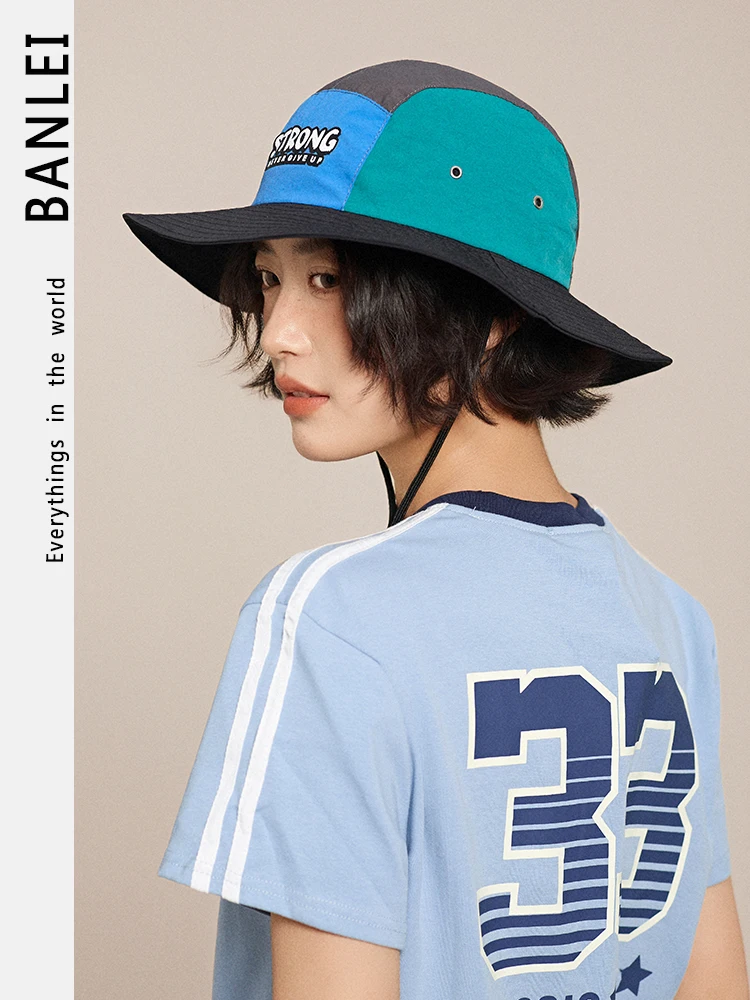 

Vintage 2025 new color matching letter bucket hat summer outdoor hiking shading sun climbing hat