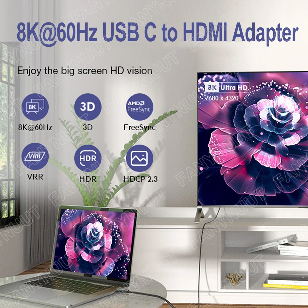 USB C to HDMI 2.1 Adapter 8K@60Hz USB-C Female to HDMI Male Thunderbolt 4 to HDMI for MacBook Pro MacBook Air UHD TV