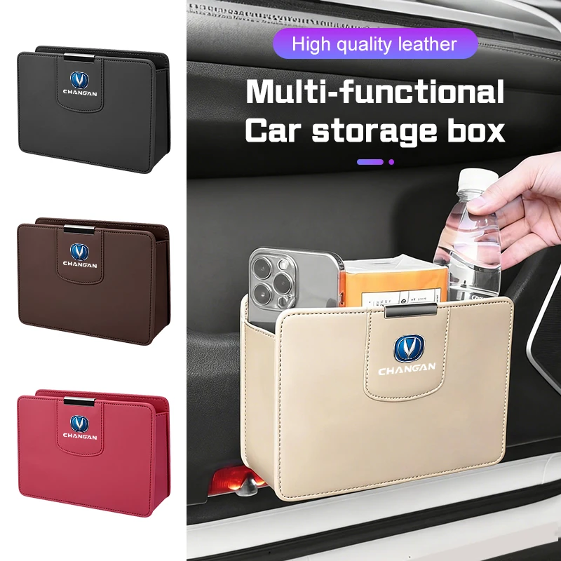 

For Changan UNI-K CS35 CX70 CS85 CS55 CS75 CS15 Car Trash Can Leather Car Door Storage Box Foldable Seat Back Hanger Organizer