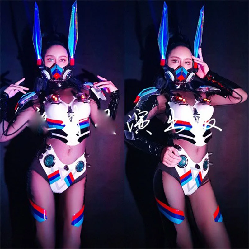 

Future Party Show Cloth Black tech luminous bunny girl gogo stage performance cyberpunk ds costume