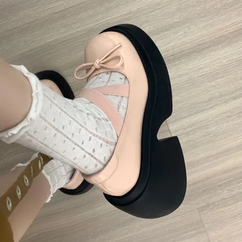 Bow Women Platform Marie Jane Shoes Mid Heels Fashion Sandals 2024 Summer New Thick Pumps Casual Chunky Women Lolita Shoes