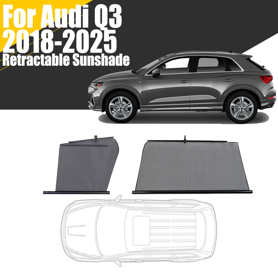 Retractable Car Sunshade for Audi Q3 2018-2025 Side Lifting Window Sunscreen UV Heat Protection Mesh Privacy Curtain
