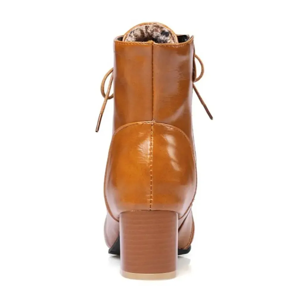 QPLYXCO Ankle Boots Women Fashion Pointed Toe Lace Up Thick Heels Casual Dress Party Short Bootie Big Size 44 45 C9-22