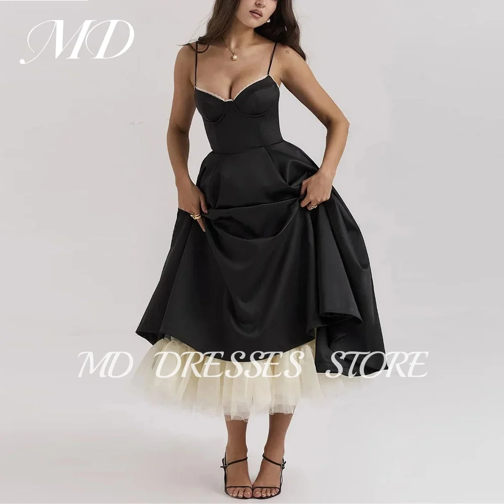 MD-Robe de soirée noire élégante à bretelles spaghetti, tenue de standing, col en cœur, personnalisée, 2025