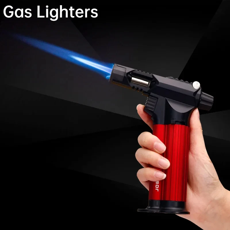 Cigar Lighter Metal Windproof Kitchen Gas Lighter Direct Blue Flame Jet Butane Tube Barbecue Ignition Guns for Outdoor Gadgets