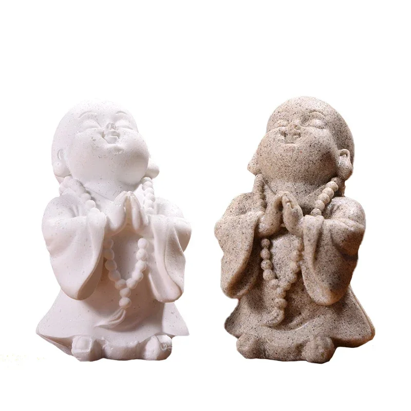 

Sandstone Small Buddha Statue Mini White Little Monk Figurine Chinese Religion Maitreya Buddha Room Office Bedroom Home Decor