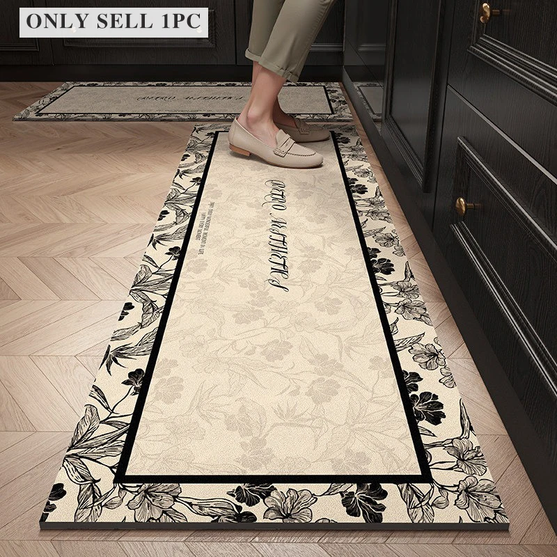 Kitchen Floor Mat PVC Oil-proof Waterproof Non-slip Leather Foot Mats Black Diamond Pattern Carpet Long Strip Rug Home Decor 양탄자