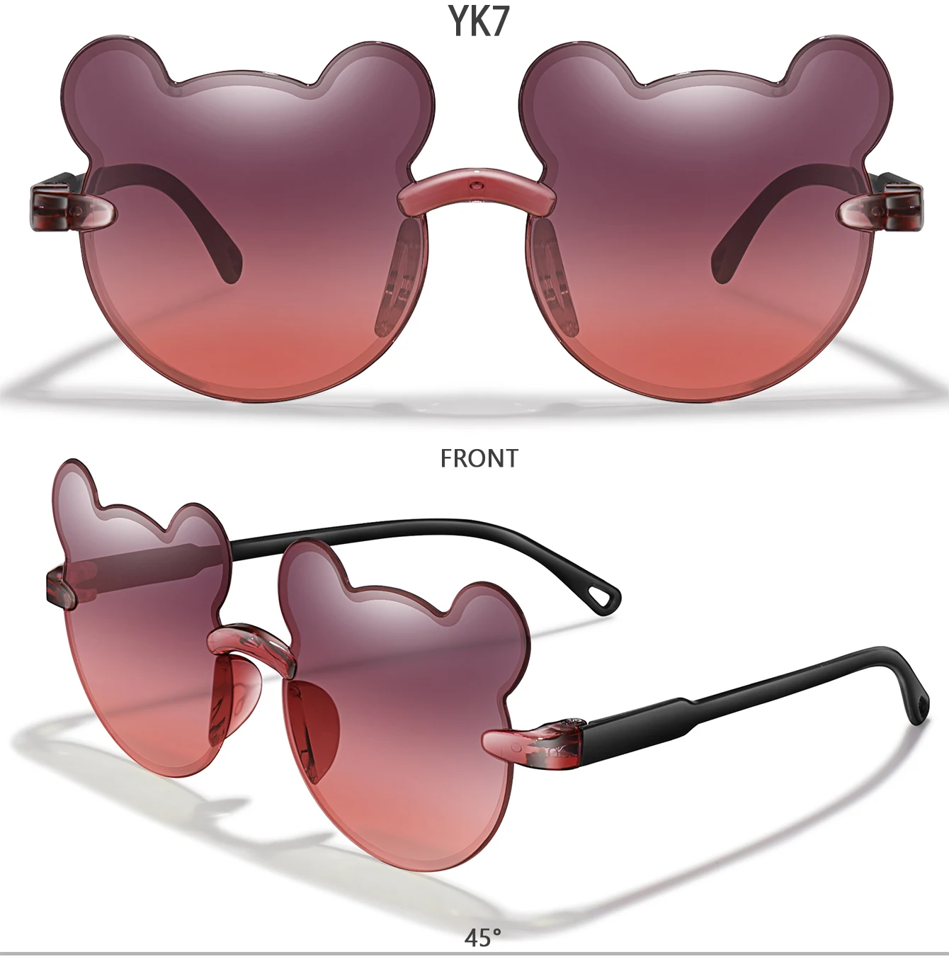 Mode Cartoon Bär 3-8 Kinder Rahmenlose Sonnenbrille Gradienten Kinder Sonnenbrille Anti-Uv Strand Reise Sonnenschirm Foto Requisiten – Detail 10