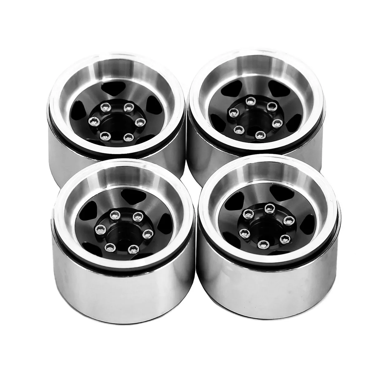 4PCS 1.0 Inch Aluminum Alloy Beadlock Wheel Hub Rims for RC Crawler Car Axial SCX24 1/18 TRX4M Wheels Parts, Black