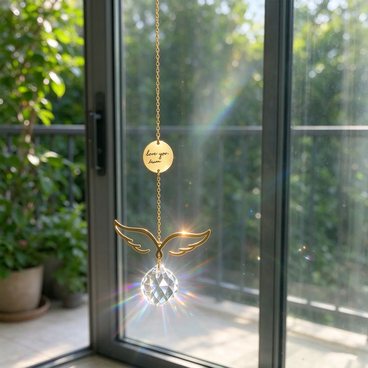 Crystal Prism Angel Wing Hanging Ornament, Sunlight Refraction Rainbow Spot, Bedroom Entrance Window Decoration for Ambiance, Crystal Pendant Window Hanging Decoration, Creative Home Holiday Gift