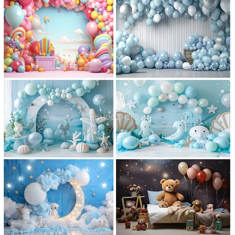 

Vibrant Colored Balloons Birthday Party Photography Backdrops Props Rainbow Baby Room Decoration Photo Studio Background DA-02