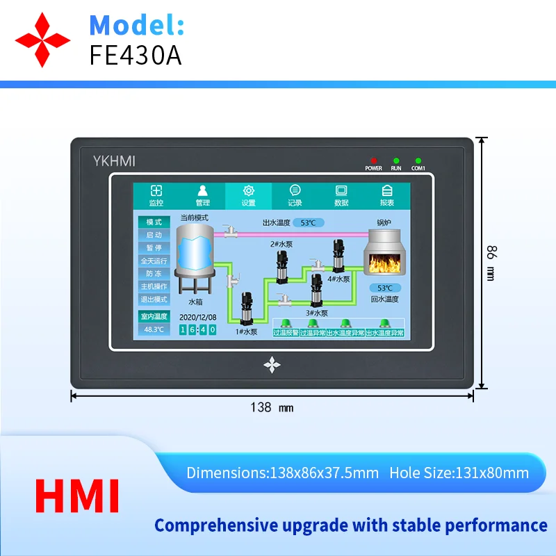 

4,3-дюймовая сенсорная панель HMI, интерфейс DC24V, поддержка RS485/RS232/RS422 для подключения к ПЛК, в комплекте с кабелем
