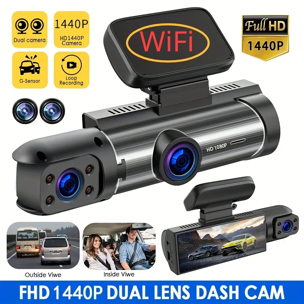 Cámara de salpicadero HD WiFi 1440P para coche, cámara DVR, grabadora de vídeo, visión nocturna automática, Control por voz WDR, modo de estacionamiento inalámbrico 24H