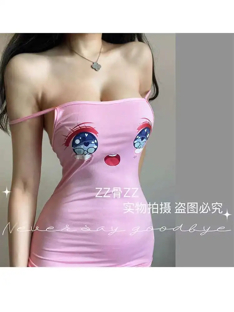 Été nouveau doux fille imprimé pur désir Sexy sac hanche sangle robe élégante courte rose doux femmes Mini robe hauts X27B