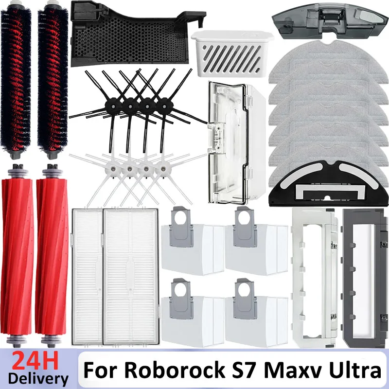 Fit For Roborock S7 Maxv Ultra/ S7 Pro Ultra Cleaner Accessories Main Side Brush Mop Hepa Filter Dust Bag Cleaning Rolling Brush