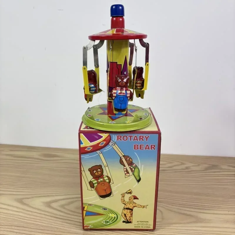 Carrousel à Triple ours en métal, jouet à remonter, modèle de personnage rétro, cadeau d'anniversaire et de noël, jouets mécaniques