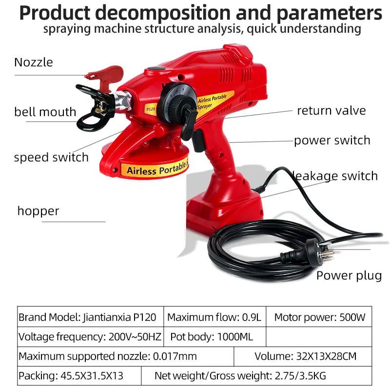 Paint Sprayer Handheld Gun 1000ML Cup Volume  for Home and Exterior