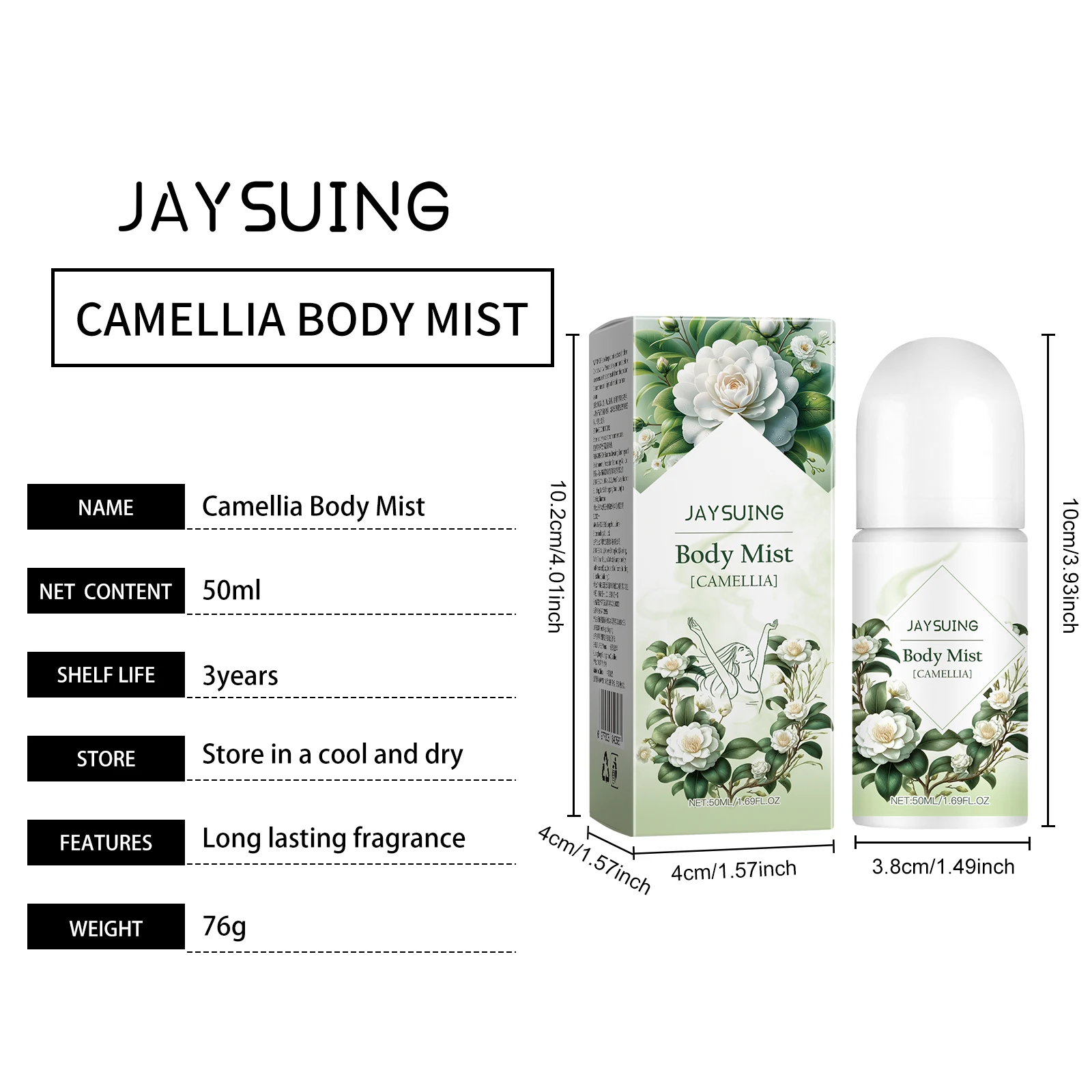 Jaysuing Camellia Flower Deodorant Body Refreshing Body Treatment Long Lasting Fragrance Roll-On