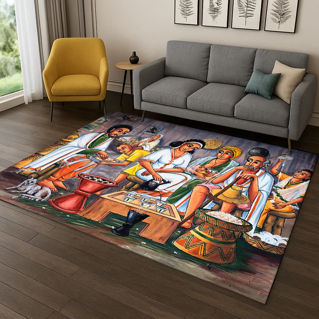 Teppich im afrikanischen äthiopischen Stil für Zuhause, Schlafzimmer, Wohnzimmer, Sofa, Fußmatte, Dekor, Kinderbereich, Teppich, Spiel, rutschfeste Bodenmatte
