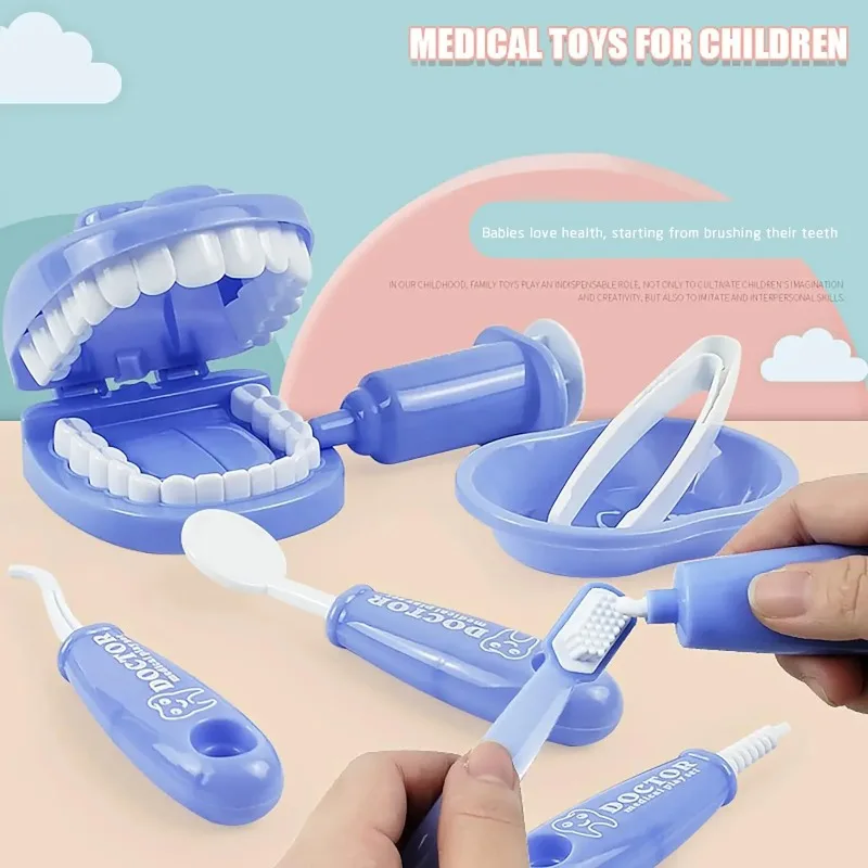 Juego de simulación Dental de plástico de 9 Uds., conjunto médico para niños, hábito de higiene, cultivo, ayuda para enseñanza, juguete de cepillado intelectual