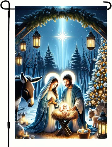 Christmas Garden Flag Winter Nativity Scene Garden Flag Double Sided 12X18 Flag JJE DDI GGX