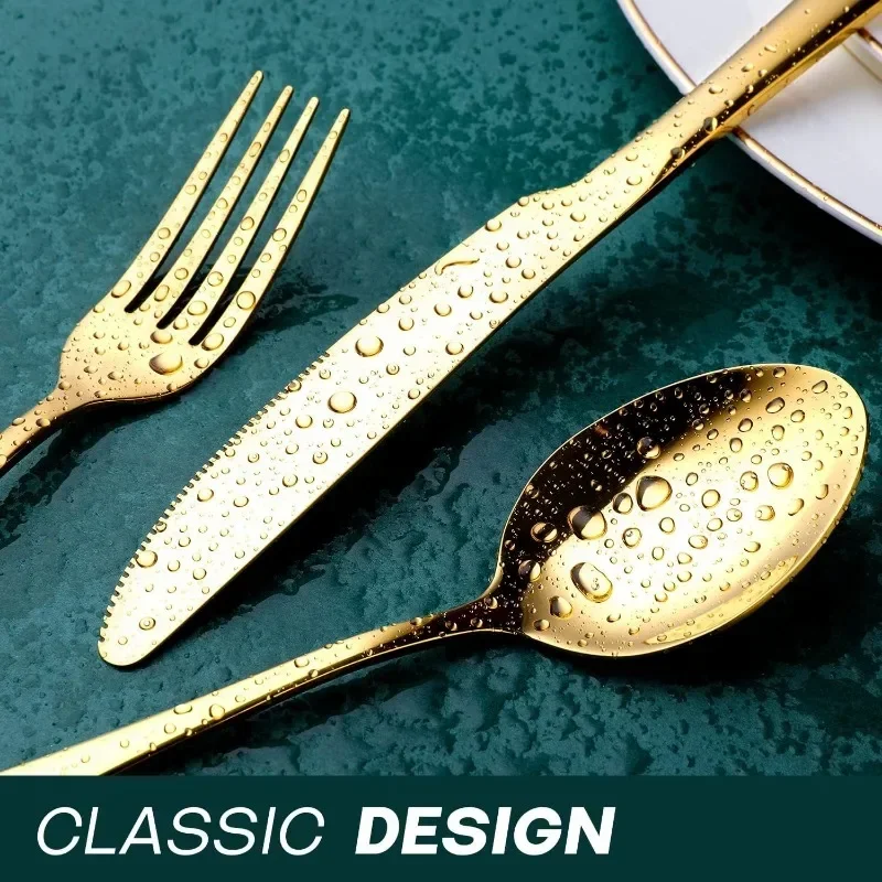 Gold Silverware Set, Forged Stainless Steel Cutlery Set