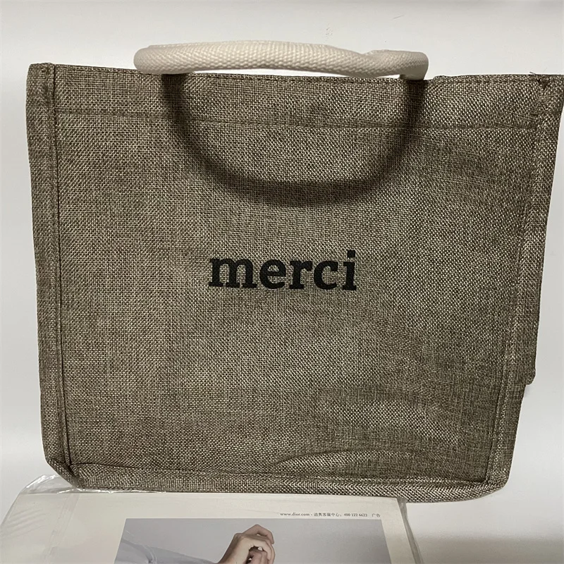 Totes portatili in cotone Eco lino estate donna borse da spiaggia con manico superiore lettera casual bag