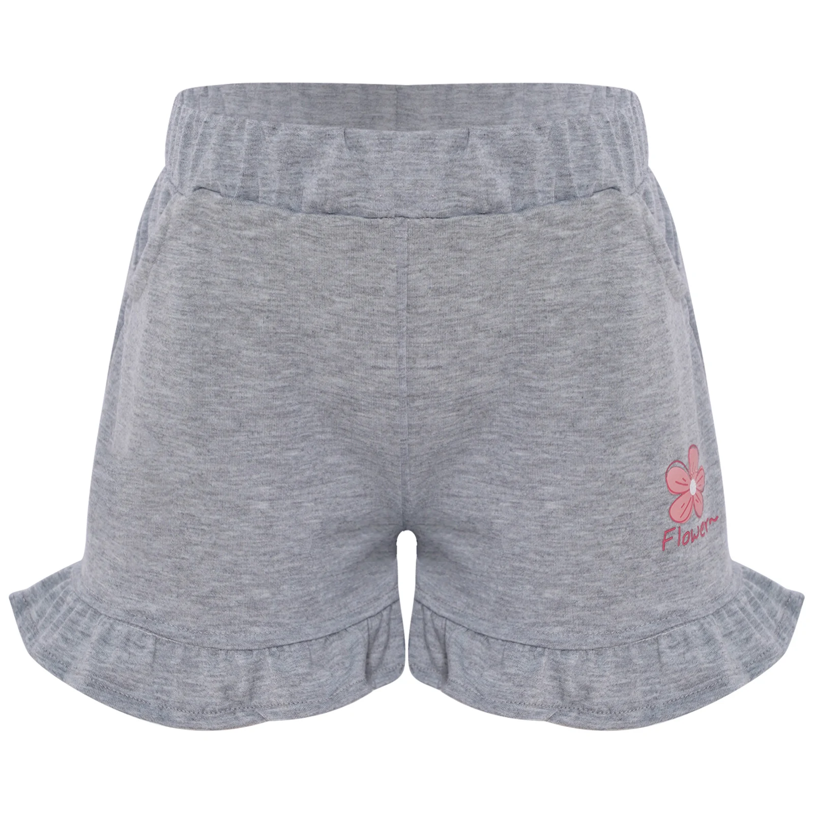 

Kids Girls Shorts Cotton Underwear Floral Printed Elastic Waistband Ruffled Hem Shorts with Pockets for Vacation Beach Sports